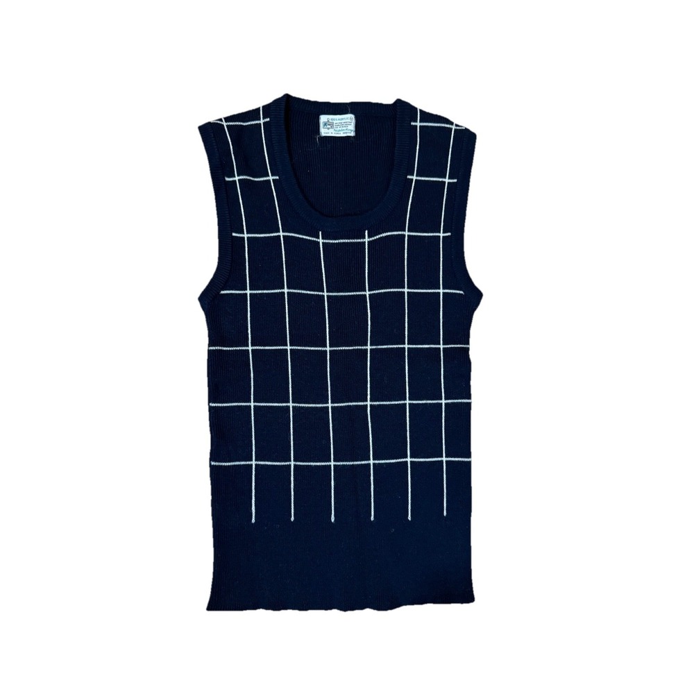 Vintage 70s Kmart Men's Blue White Sleeveless Sweater Vest Jumper Acrylic Medium